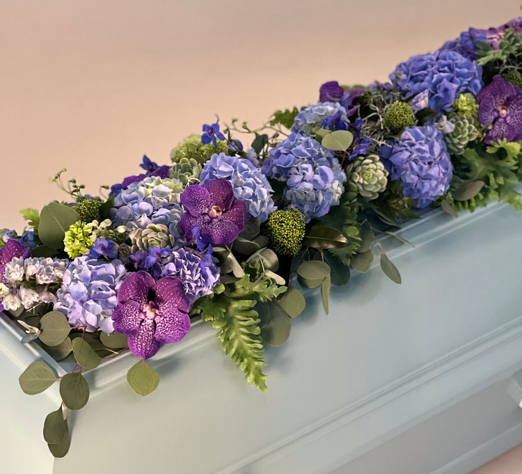 Kistedekorasjon blå toner